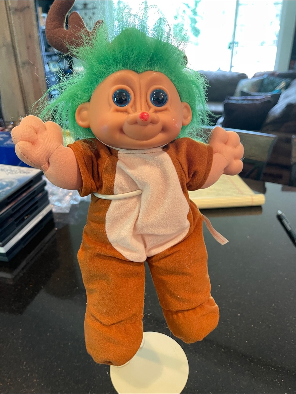 Russ Green-Haired Reindeer Troll Plush with Orange-Brown Body